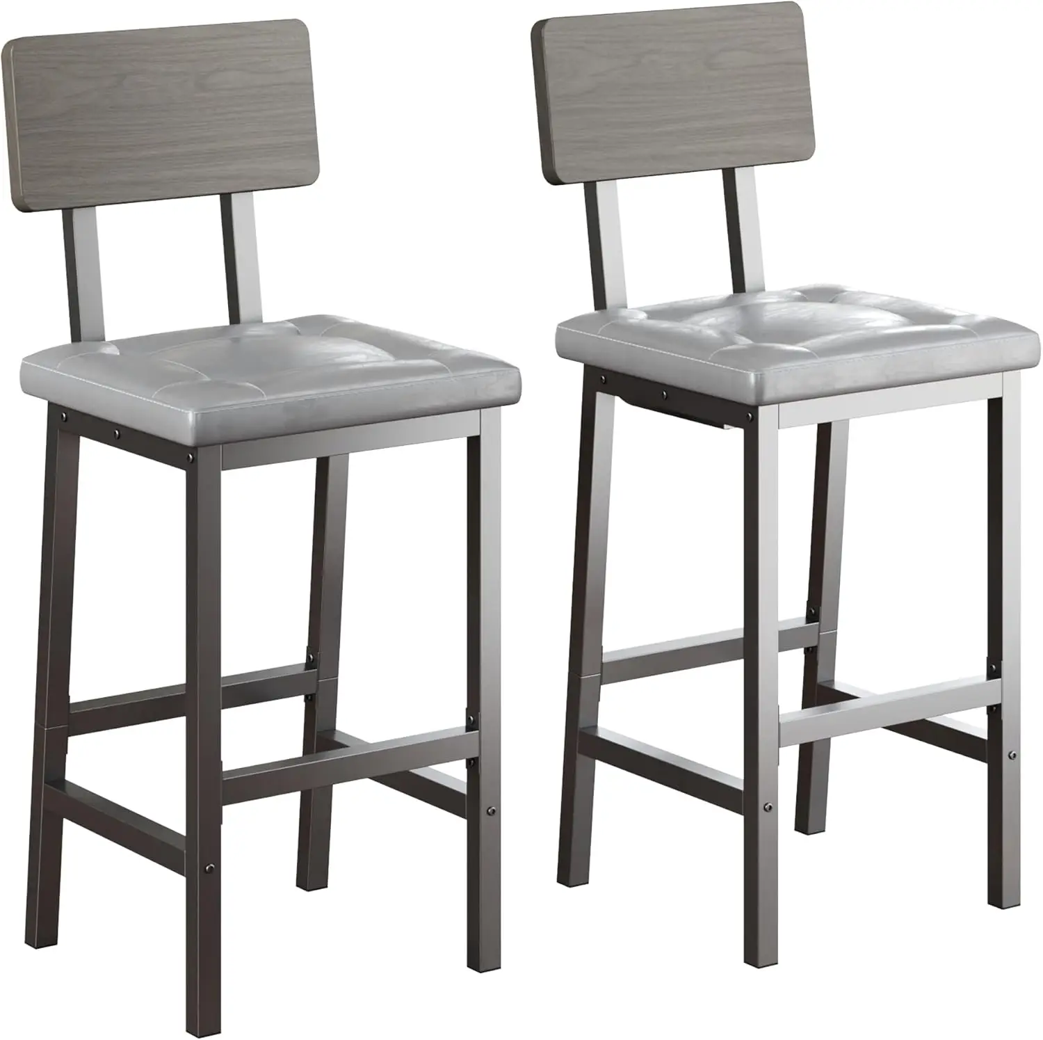 

Bar Stools Set of 2, 16.5in Square PU Upholstered Barstools with Back and Footrest, Thick Cushion Stools for Kitchen Island