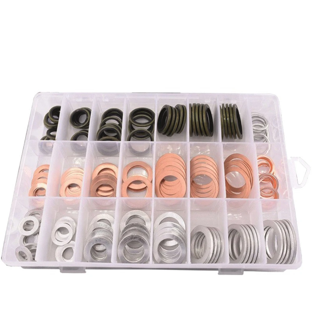 143pcs Boxed Aluminum Copper Rubber Gasket Automotive Oil Pan Gasket Oil Drain Plug Crush Washer Gasket Seal Assortment GB97