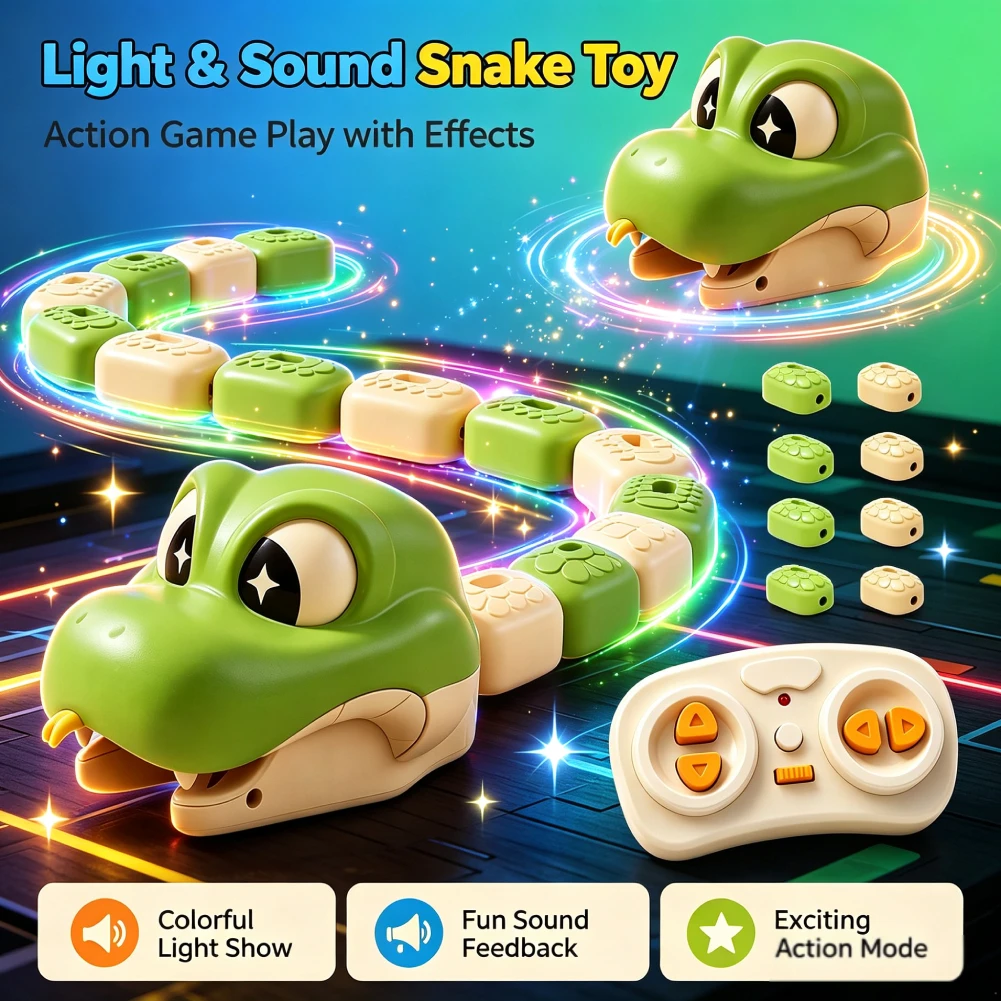 RC Snake Game Toy Magnetic Building Blocks LED Light Sound Effects Two Player Interactive Competitive Racing