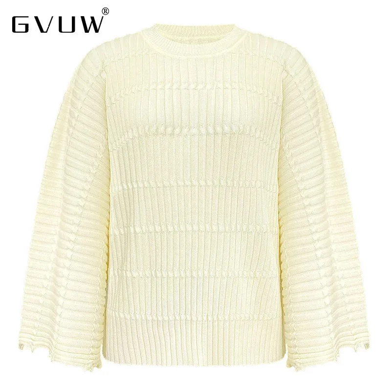 GVUW Knitted T Shirt For Women Full Sleeve Round Collar Versatile Pullover New 2025 Spirng Solid Color Female Clothing 17G9048