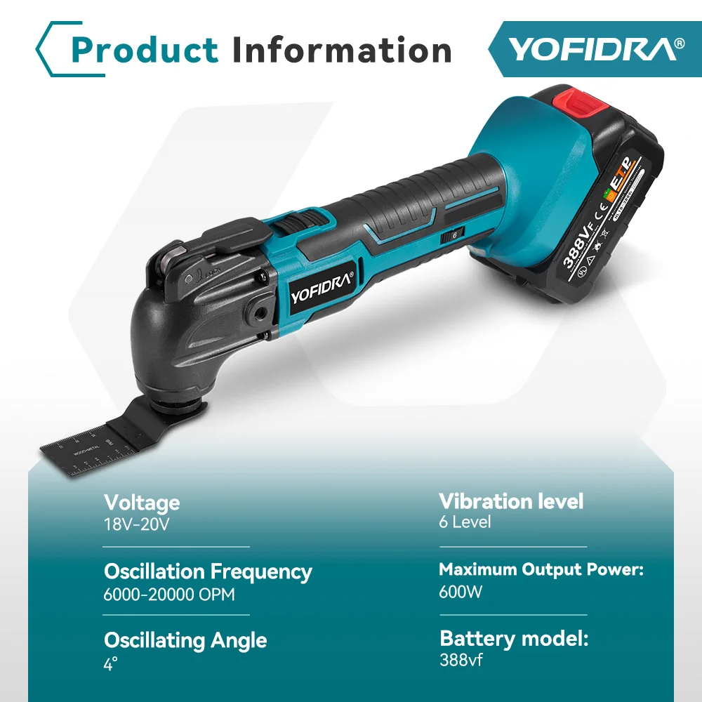 Yofidra Oscillating Multifunction Tool 6 Gears Variable Cordless Woodworking Trimmer Cutting Tools For Makita 18v Battery