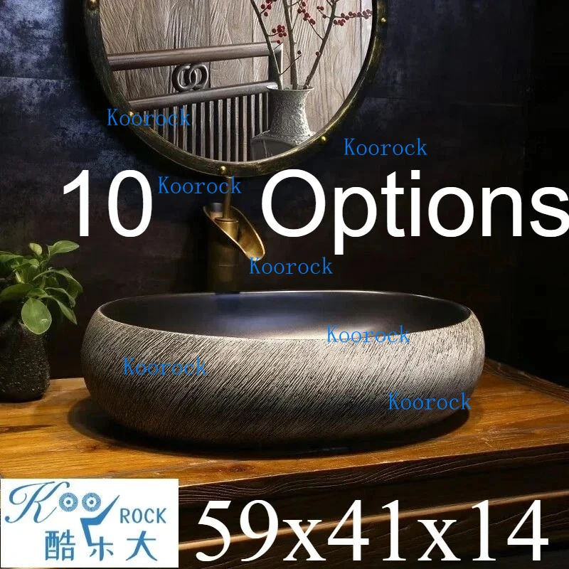 

Керамическая раковина в винтажном стиле с листьями лотоса, овальная уличная раковина с художественными узорами для декора сада, патио, виллы и двора