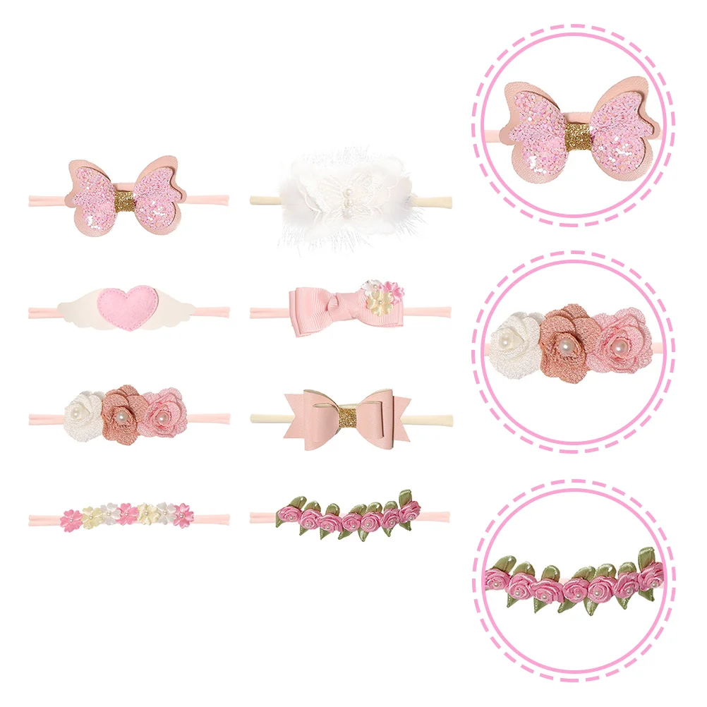 8 Pcs Children's Headband Baby Headbands Hair Bow Tie Infant Flower Newborn PU Girl