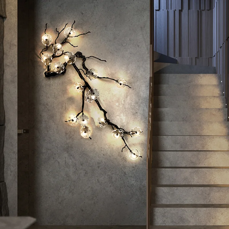 All copper new Chinese style living room background wall decoration atmosphere light Chinese style bedroom tea room wall light