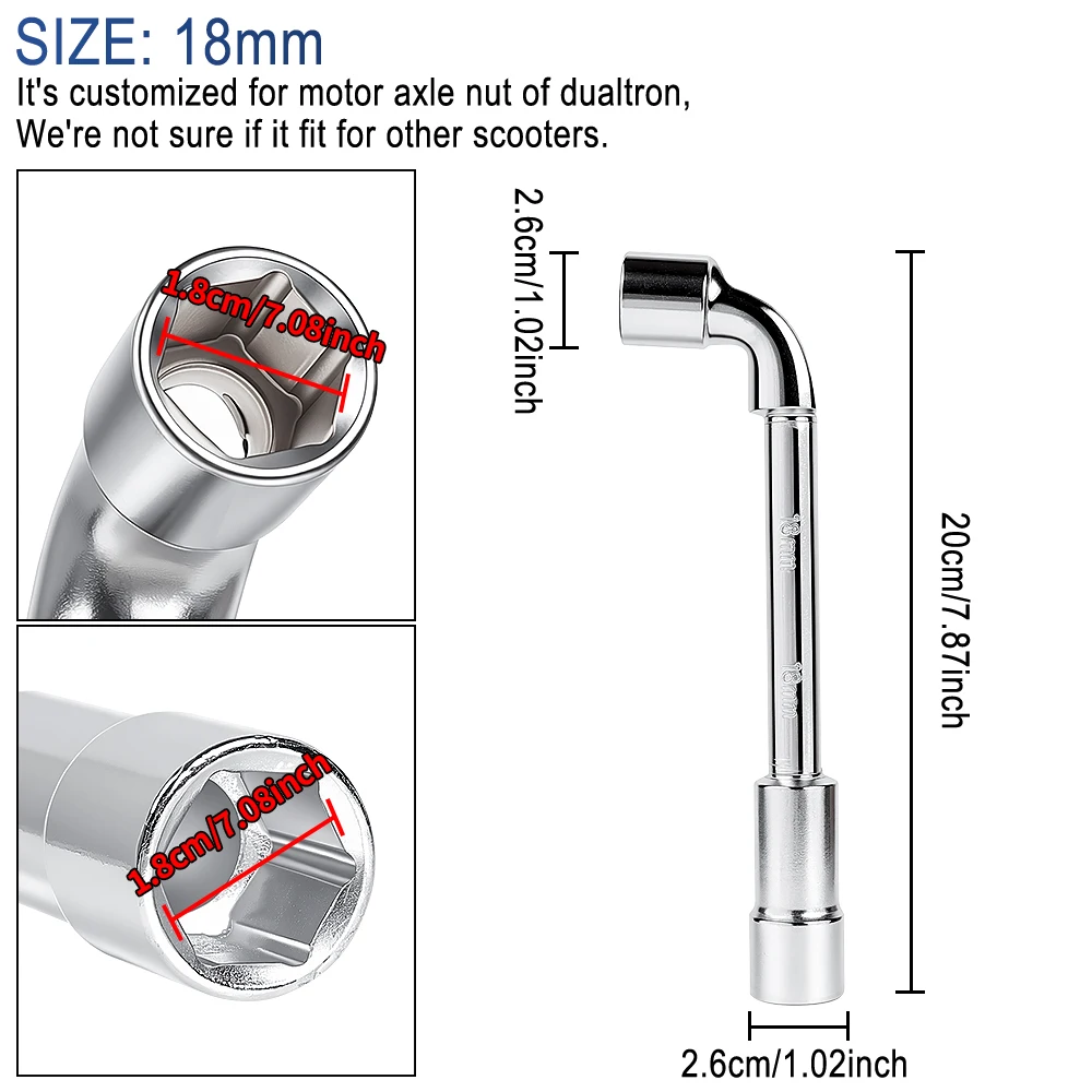 Multi-purpose 18mm Spanner L-shaped Open Socket Wrench for DUALTRON Series Electric Scooter to Tighten Or Loosen Motor Axle Nut