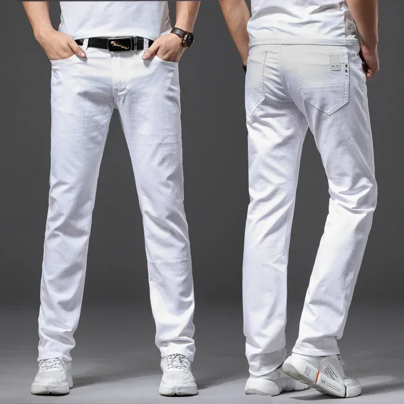 Summer White Slim Trousers Soft Stretch Denim Men Jeans Fashion Casual Classic Style Male Brand Advanced Pants