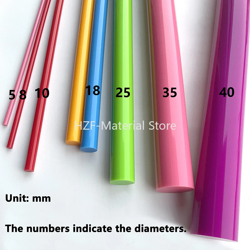 2/4Pcs Length 495mm Solid Colored Acrylic Rod Diameter 5-40mm PMMA Solid Cylinder Pexiglass Round Bar