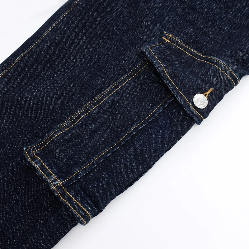 Street Designer Fashion Men Jeans High Quality Vintage Blue Straight Fit Big Pocket Denim Cargo Pants Men Brand Hip Hop Jeans