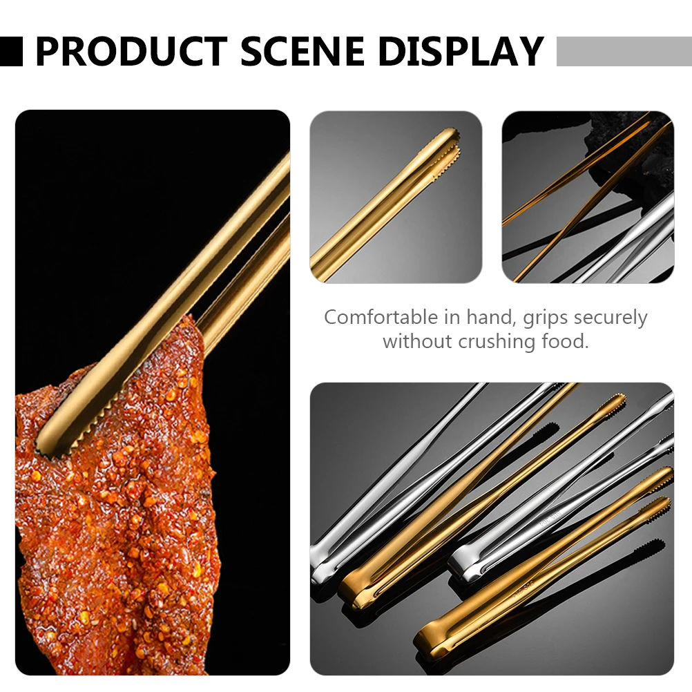 

2 Pcs Stainless Steel Barbecue Tongs Bbq Accessory Food Steaks Noodle Clamp 304 Utensils