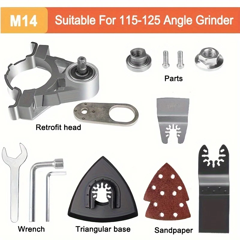 

1 комплект, многофункциональный преобразователь угловой шлифовальной машины, адаптер для осциллирующего инструмента, 5/8 дюйма M14/M10, осциллирующие пилы для всех угловых шлифовальных машин