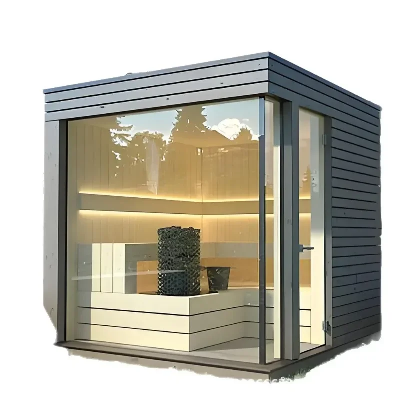 High-end outdoor 4-6 person square solid wood sauna far infrared steam room cross-border supply electric stove sauna room