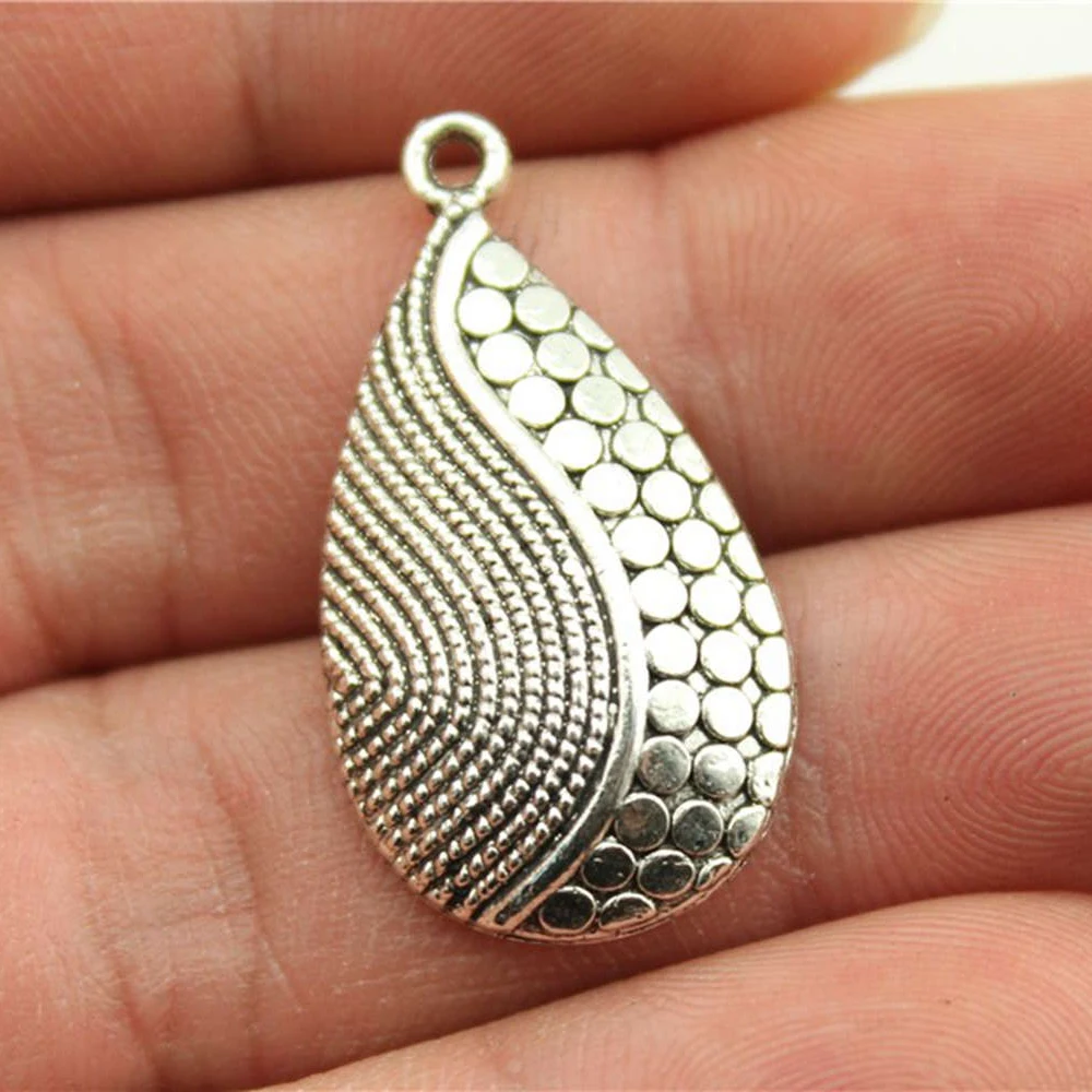 WYSIWYG 10pcs 31x16mm Waterdrop Charm Shaped Pendants For Jewelry Making Antique Silver Color Teardrop Pendants Charm