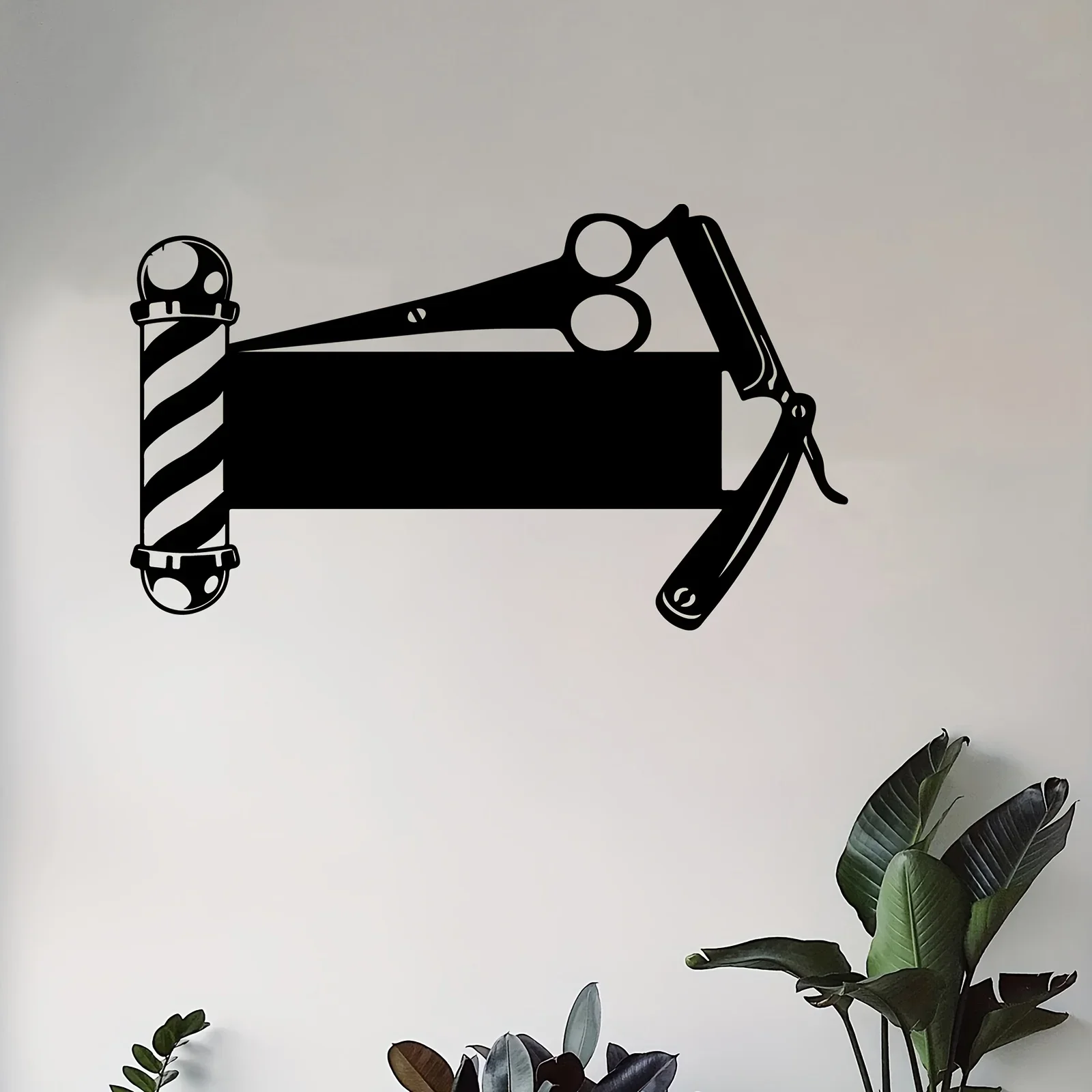 1pc Barber Pole & Scissors Metal Wall Art, Barbershop Iron Wall Sculpture, Rust‑Proof Indoor‑Outdoor Salon Wall Decor