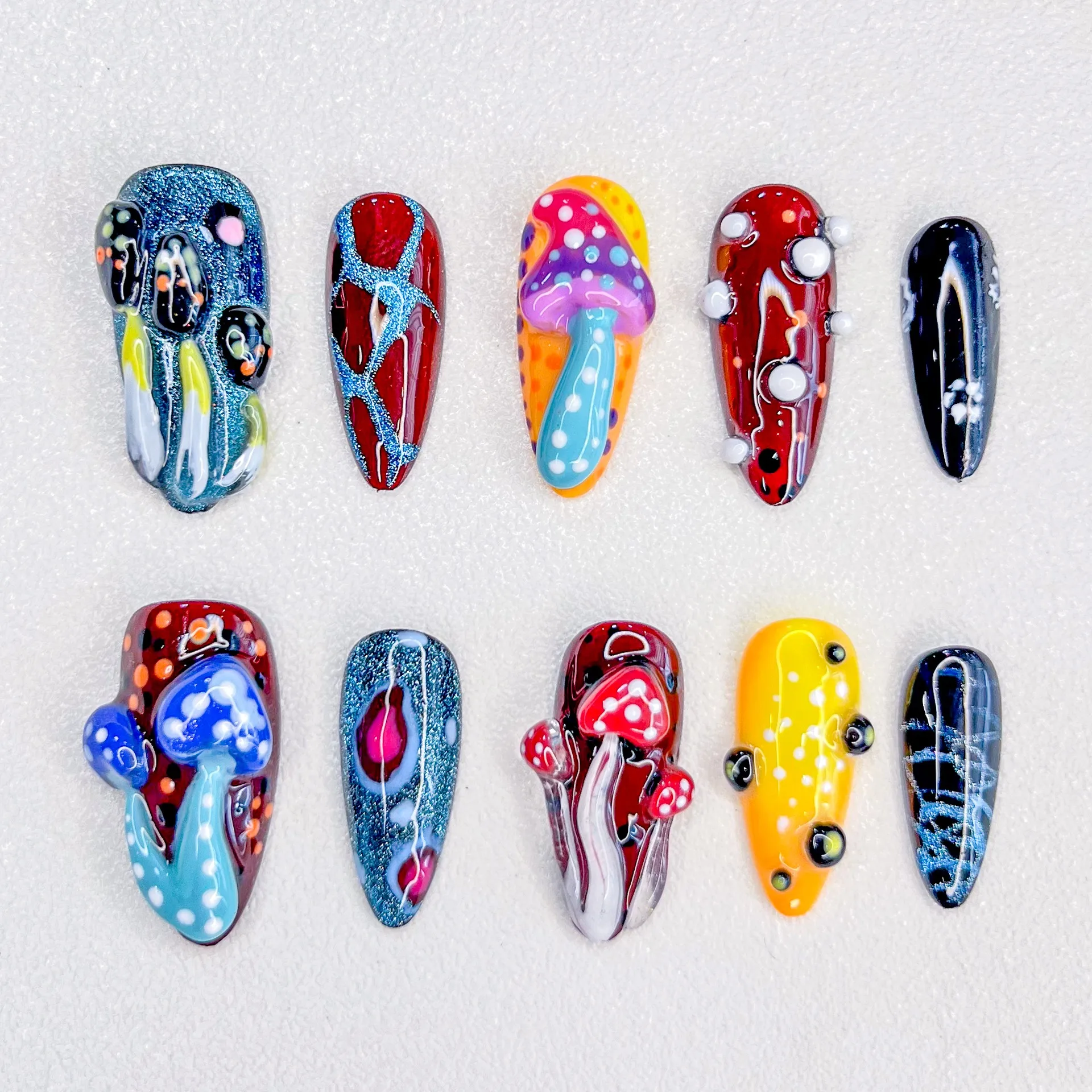 New Handmade Mushroom Personality Style Nail Art Press False Nails Women Wear Nail Ornaments High Quality Personality Design