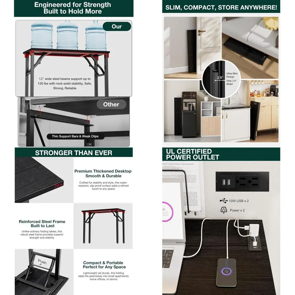 

Портативный складной стол 35,8 для ноутбуков и поделок, компактный, со встроенными розетками, отделка из темного дуба