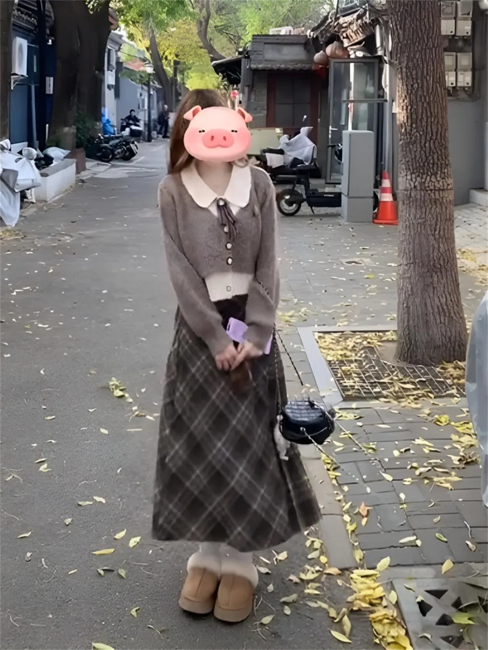 Fashionable Knitted Sweater And Plaid  Skirt Set Small Size  Style Autumn Winter New Arrival Women's Ensemble