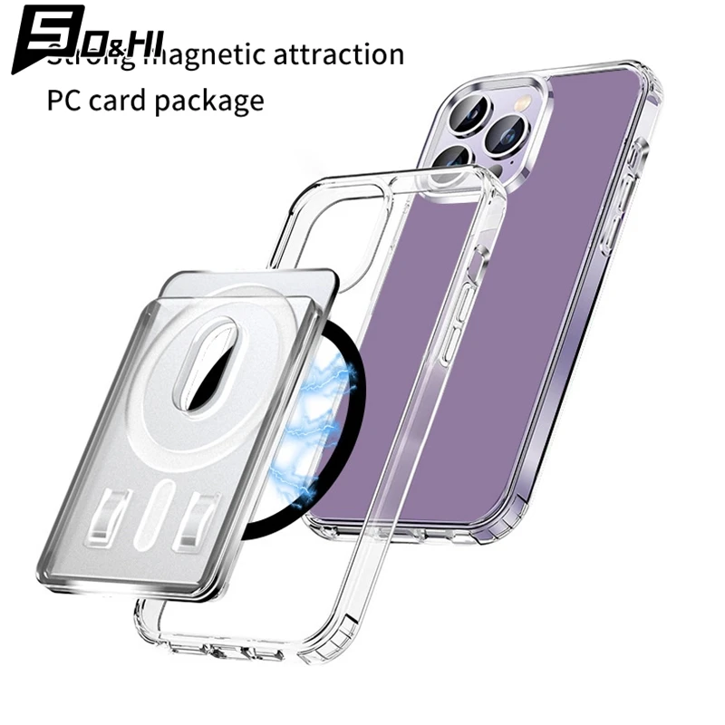 For Magsafe Transparent Magnetic Wallet Clip Phone Back Sticker For Iphone12Pro 13 14 Pro Max Macsafe Card Bag On Sleeve