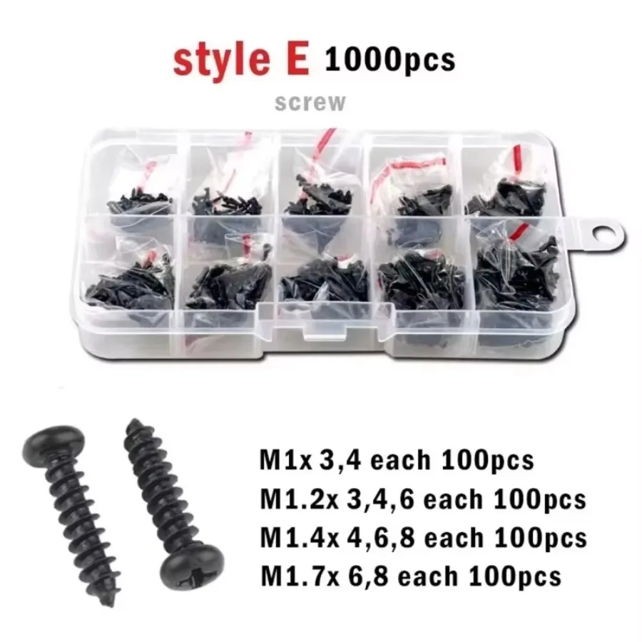Black Carbon Steel M1 M1.2 M1.4 M1.7 M2 M2.3 M2.6 M3 M4 Cross Phillips Pan Round Head Self-tapping Wood Screw Set Assortment Kit