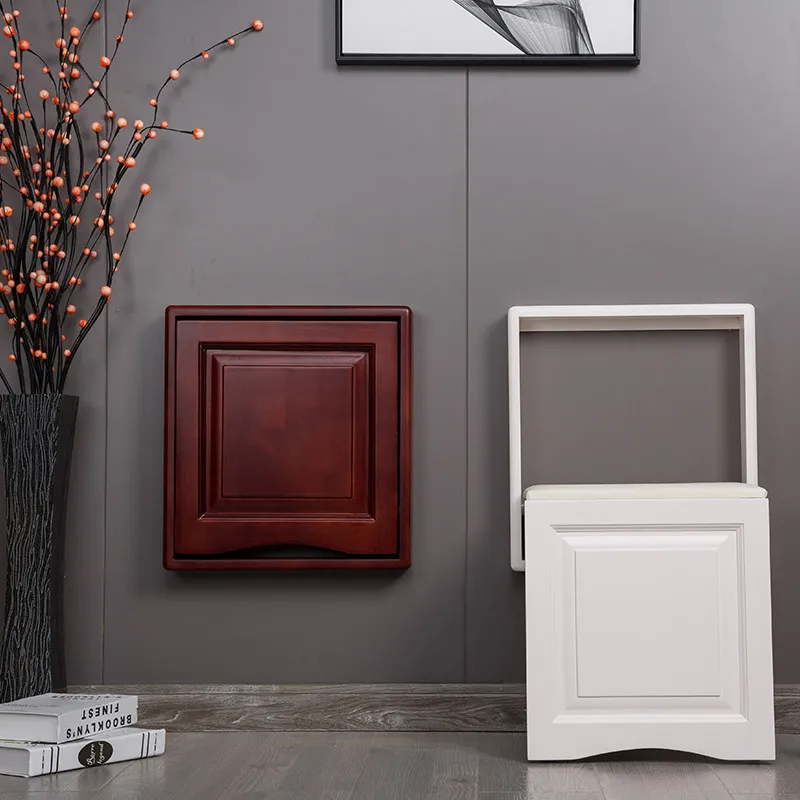 Space Saving Folding Wall Mounted Stool Entryway Retractable Seat Multifunctional Home Furniture Solid Wood Footstool Bench