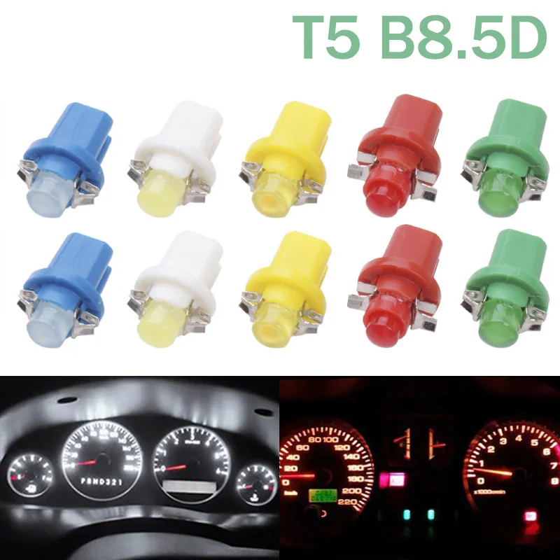 10pcs T5 B8.5D LED Car Interior Light COB Dashboard Warning Indicator Map Lamp Instrument Light Cluster Guage Light Bulb