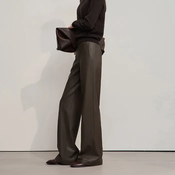 Women's PU Leather Wide-Leg Pants 4 AMII Pants For Woman 2026 Winter New Minimalist Commuter PU Leather Loose Wide-leg Pants Casual Office Lady Trousers 12524063 4