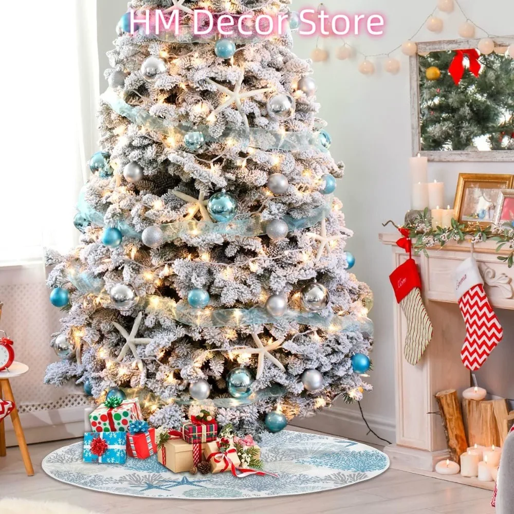 تنورة شجرة عيد الميلاد على الشاطئ وزينة عيد الميلاد الساحلية تنورة زرقاء من الخيش صغيرة لشجرة 4 أقدام 36 بوصة #6