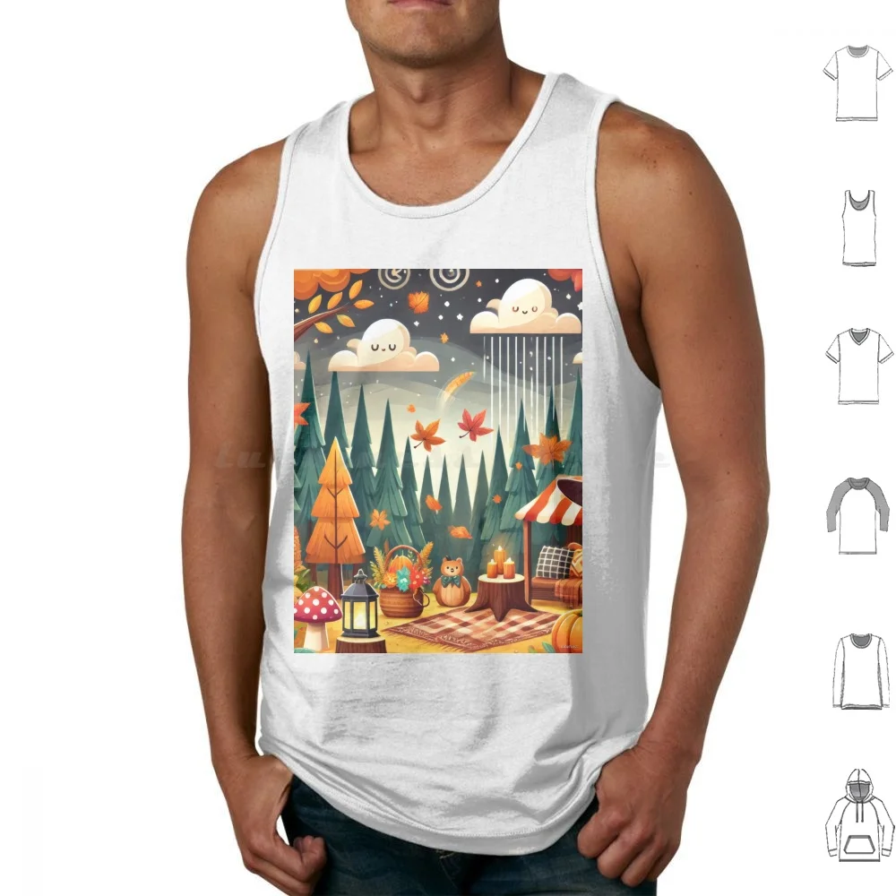 Enchanted Autumn Forest Tank Tops Print Cotton Autumn Fall Forest Enchanted Whimsical Seasonal Leaves Nature Cozy Cute