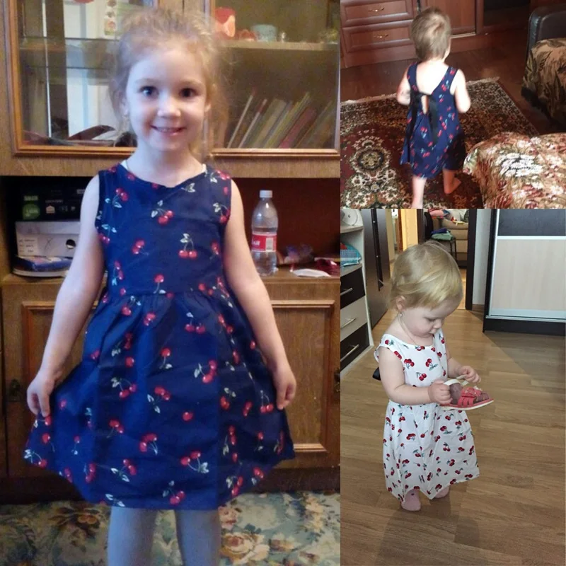1-7 Years Baby Girls Dress New Cherry Summer Cotton Casual Dress Little Girl Sleeveless Cute Dress Free Shipping