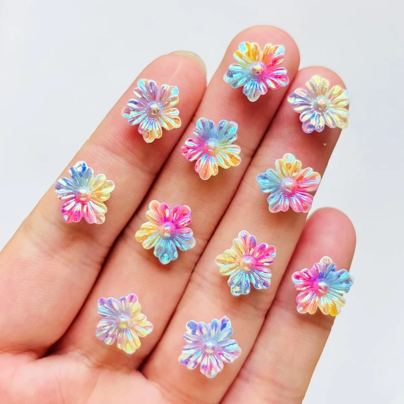 55 pieces of cute resin mini electroplating gradient five petal flower art nail art DIY scrapbook decoration accessories A155