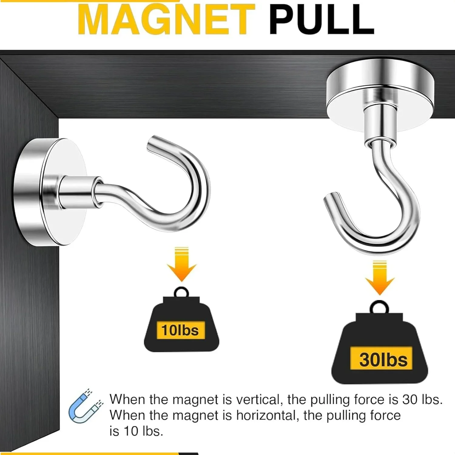 20PCS Metal Strong Magnetic Hook Wall-mounted Heavy-duty Magnetic Hook Key Hanger Home Kitchen Bathroom Accessories Magnet