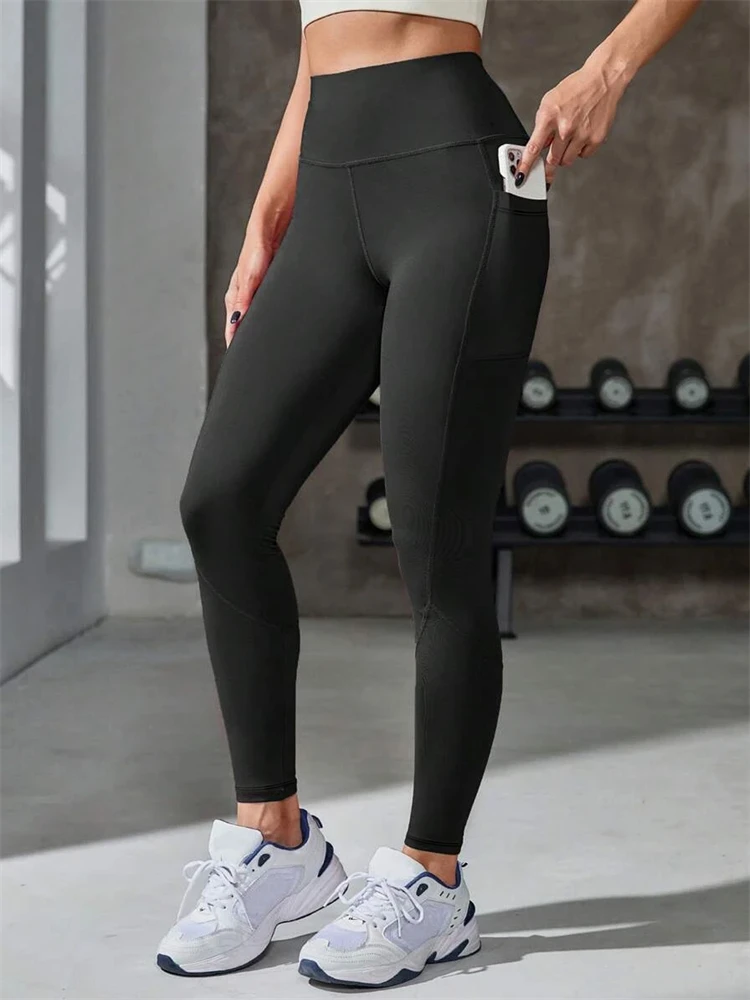 Women High Waist Butt Lifting Leggings Elastic Hidden Pockets Quick Drying Breathable Yoga Pants for Gym Training Sports Pants