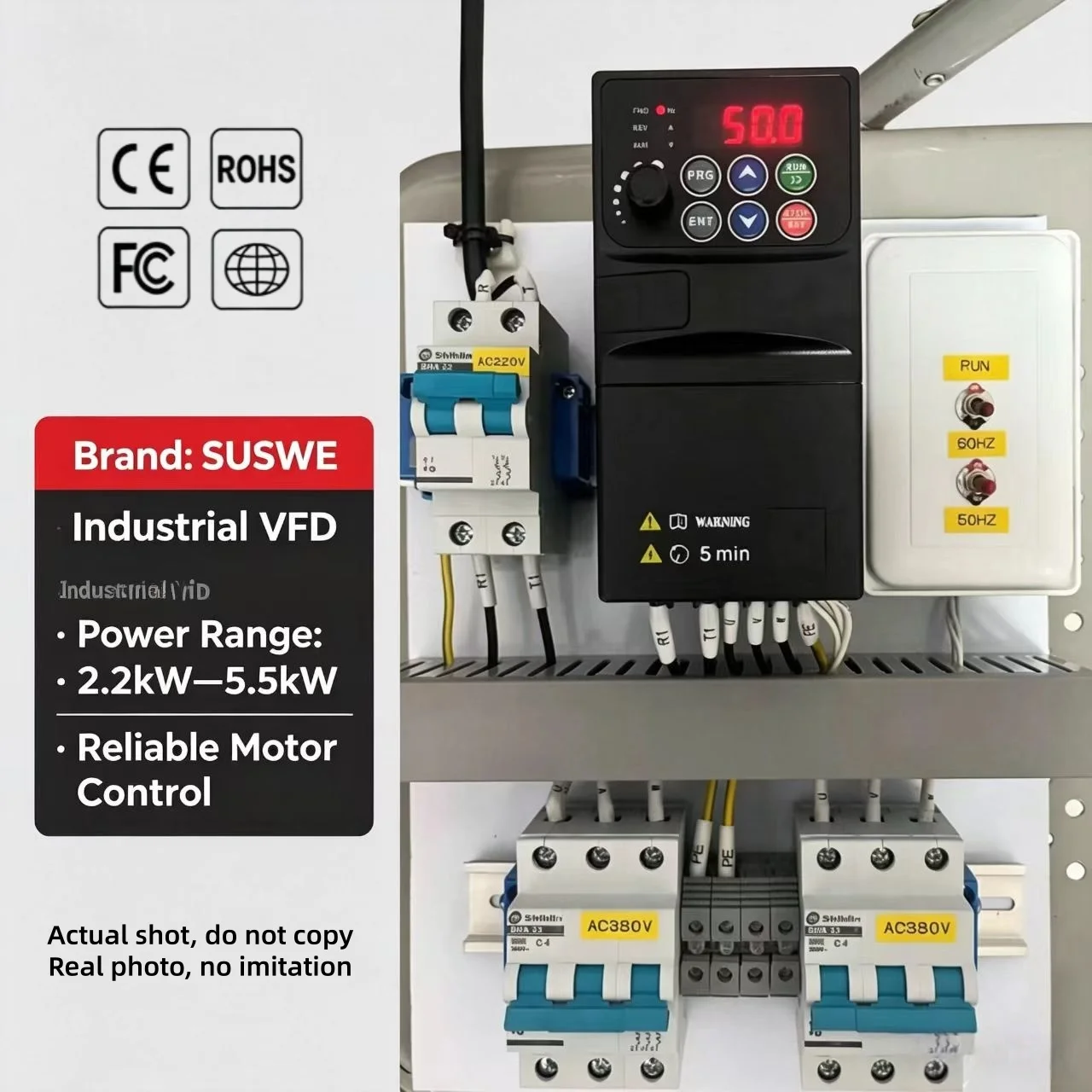 SUSWE VFD 2.2 /3.7 /5.5Kw Single-phase 220V to Three-phase 380V,Or Three-phase 380V to Three-phase 380V, For motor speed control