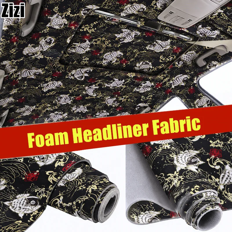 Max 200x150cm Printed Roof Lining Headliner Fabric Foam Material for Car Interior Upholstery Repair Ceiling Sky Fabric Cloth DIY