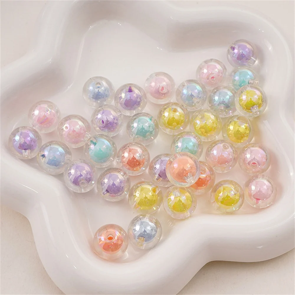 50Pcs 8mm Round Acrylic Transparent Frosted AB Color Loose Beads Spacer Beads For DIY Jewelry Making Handmade Accessories