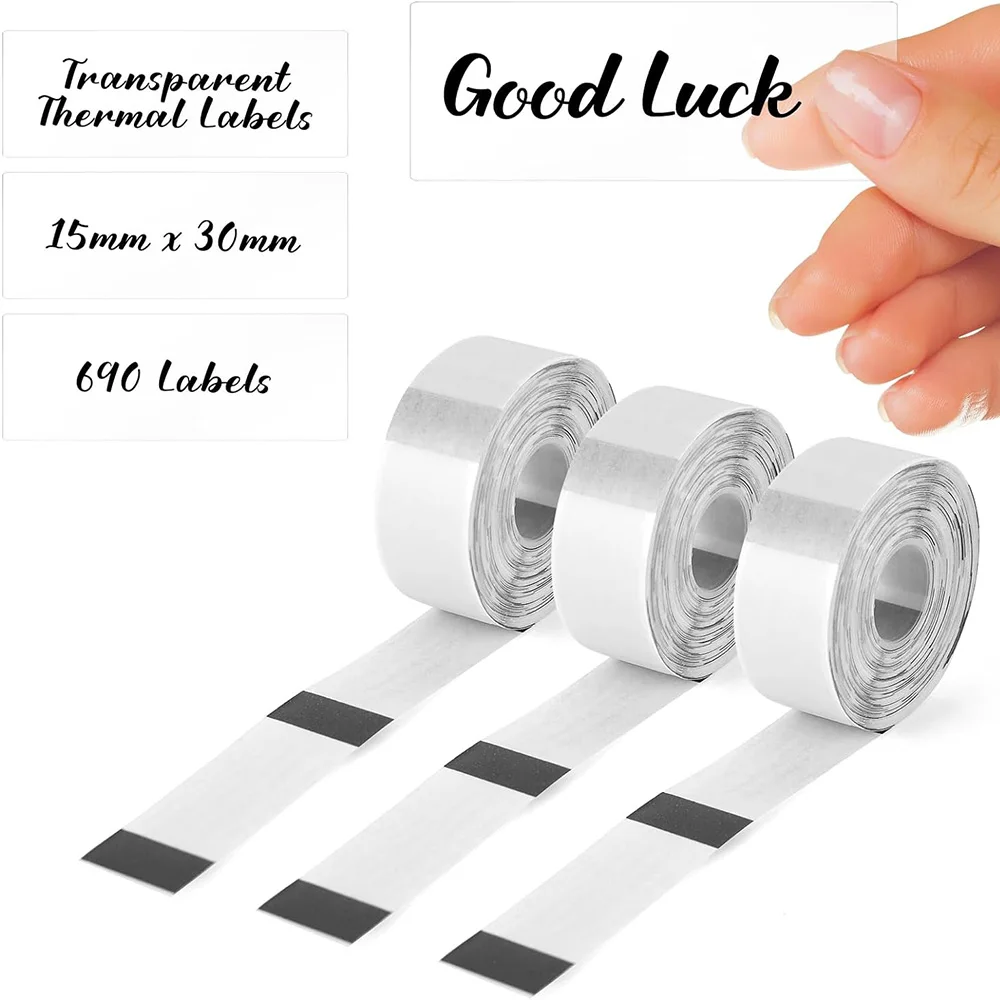 3 rolls of transparent label paper, label tape, 15*30mm 230 pieces, suitable for L11/P11/P50/P12/D30/Q30/label machines