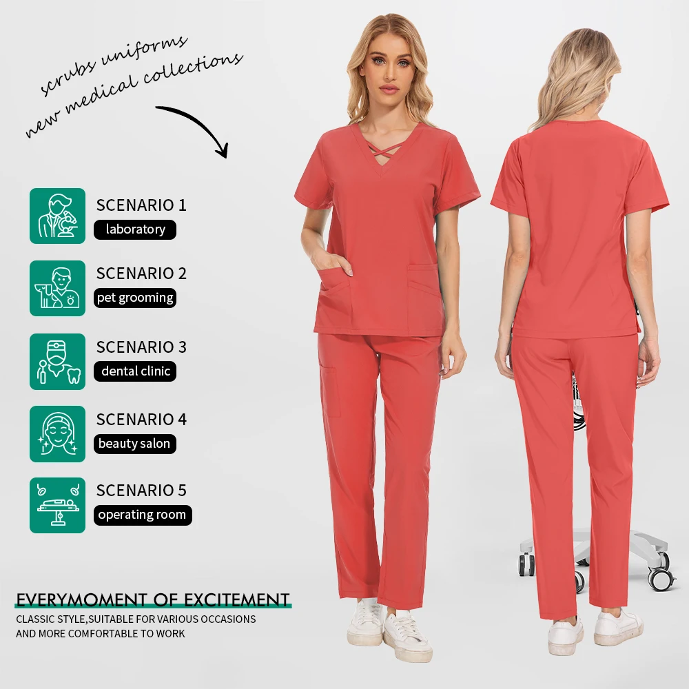 Clinica odontoiatrica Chirurgia Uniforme Scrub infermieristico Set Stretch Pet Ospedale Medico Uniformi Farmacia Vestito Donne Scrub medico Abbigliamento da lavoro
