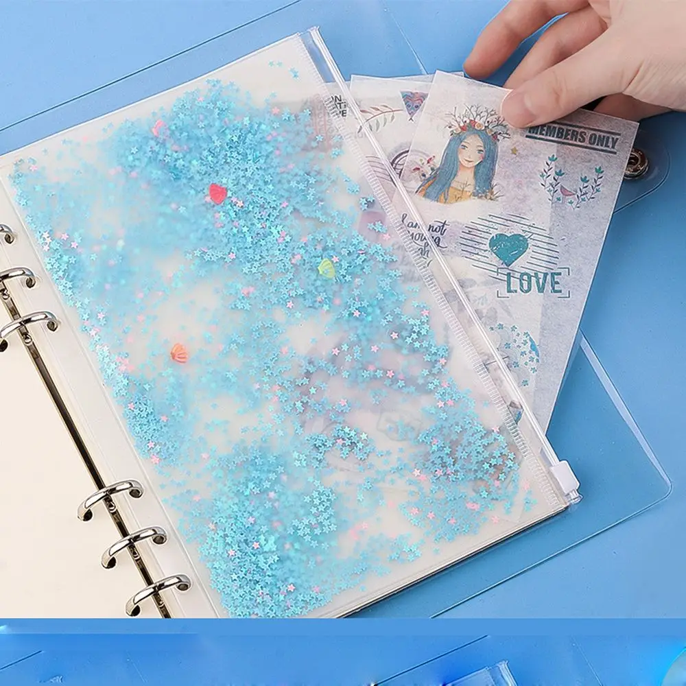 Tas Penyimpanan File Kantor PVC Glitter Sequin dengan Ritsleting, Kantong Penyimpanan Binder, Kantong Dalam, Tempat File A5/A6