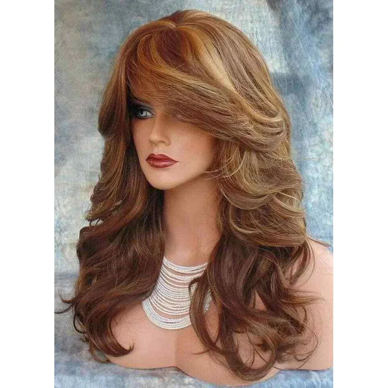 

Long Curly Mix Blonde Brown Synthetic Hair Wigs Heat OK Women Fashion Wigs