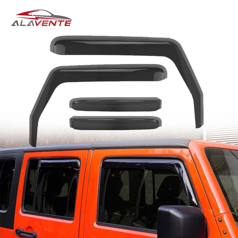 Car Window Deflectors Vent Visors Sun Wind Rain Shield For Jeep Wrangler 2007-2018 JK (4-Door )