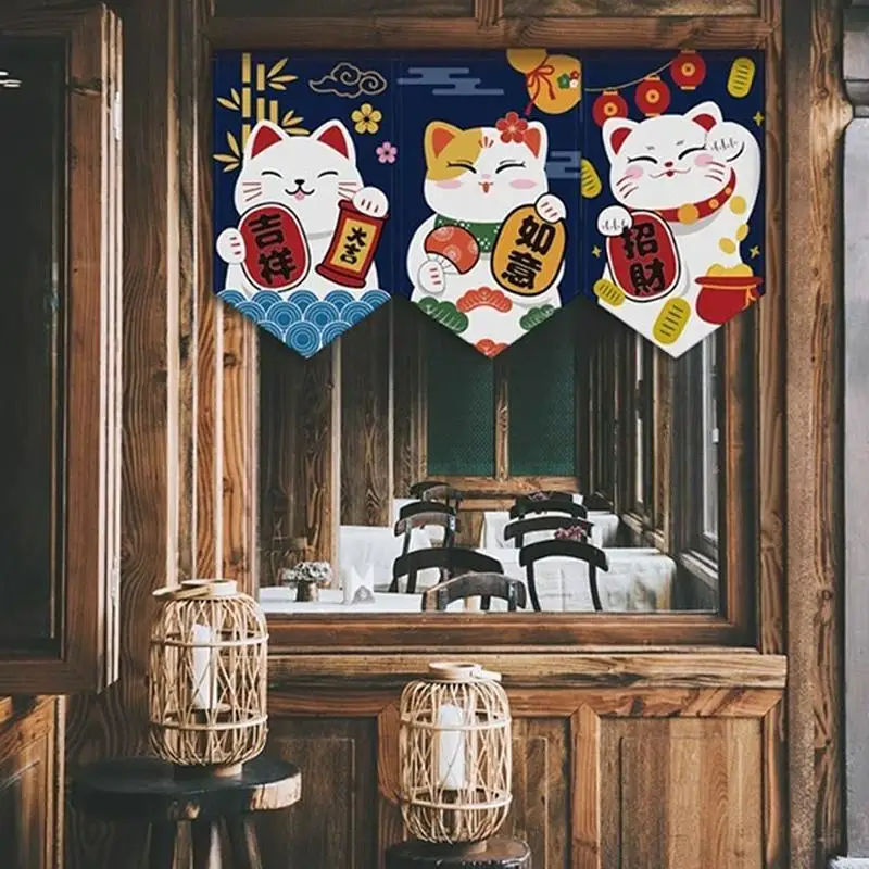 Cartoon Cat Triangle Flag Curtain Noren Partition Flag Kitchen Short Door Curtain Restaurant Kitchen Decoration Hanging Curtain