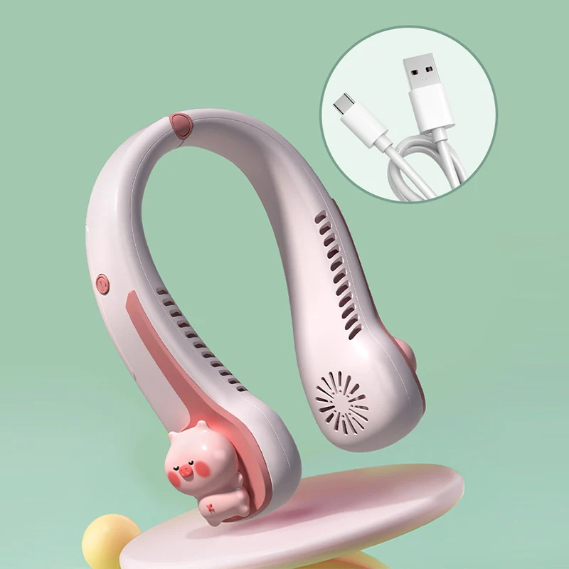2025 New Portable Cartoon Leafless Neck Fan Usb Charging Mini Fan Outdoor  Travel Fan Gift  Hydrating Handheld Spray Mini Fan