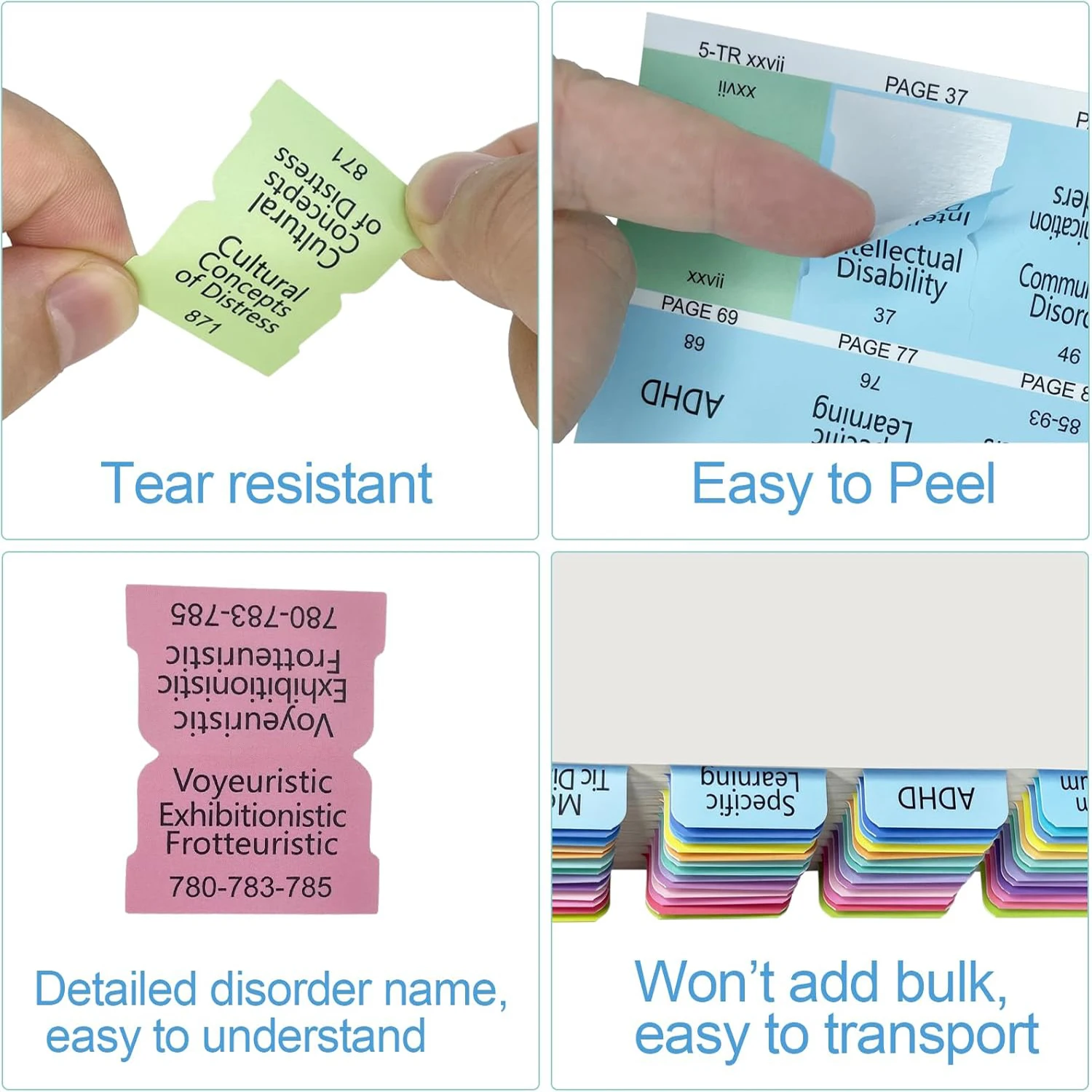 Zakładki indeksowe dla DSM-5-TR, zakładki indeksowe DSM-V-TR z kodem kolorystycznym z przewodnikiem po wyrównaniu i arkuszem opisu zaburzeń oraz pustymi zakładkami. (100szt）