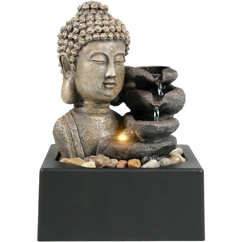 Tabletop Waterfall Fountain Indoor - Buddha Water Fountains 4-Tier Tabletop Waterfall of Zen Meditation Buddha Fountain