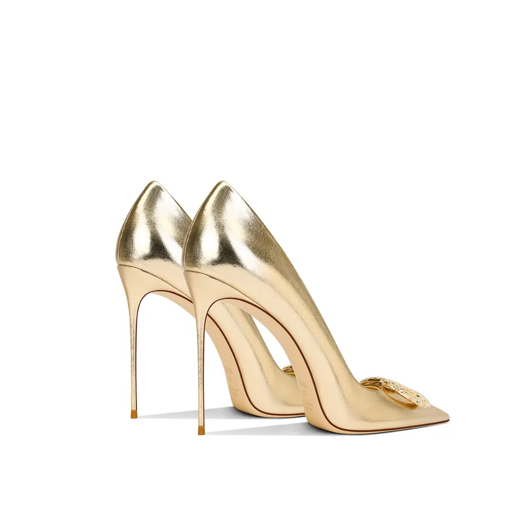 Or 2025 automne nouveau strass superbe bout pointu talons hauts pour les femmes robe de soirée