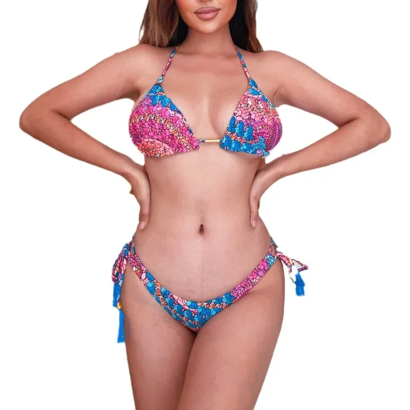 Maillot de bain deux pièces Triangle Sexy pour femmes, imprimé, dos croisé, haut soutien, tissu à séchage rapide, String, Costume, 2025