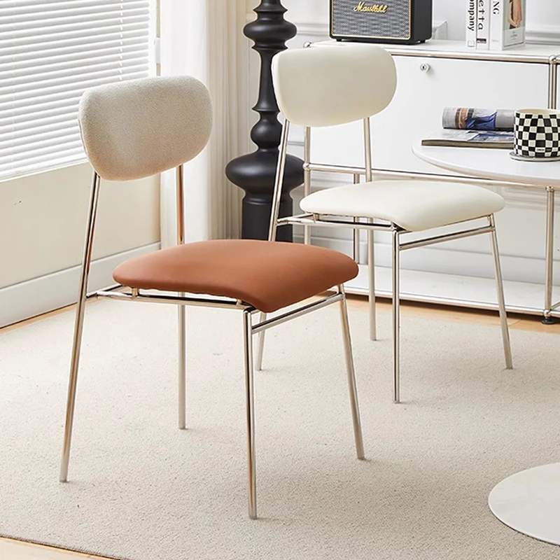 Cream Style Dining Chair Medieval Designer Stainless Steel Luxury Dining Chair Minimalist Back Silla Comedor Home Furniture WKDC