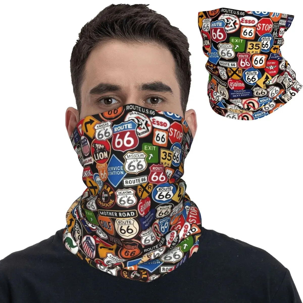 

Route 66 Vintage Trip Bandana Neck Gaiter Printed Magic Scarf Warm Cycling Scarf Running for Men Women Adult All Season