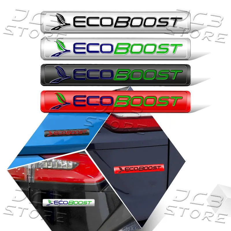 Metal Car Emblem EcoBoost Logo Car Rear Trunk Body Sticker Badge Decor For Ford Focus 3 4 5 Fiesta Mondeo Kuga Escape Edge