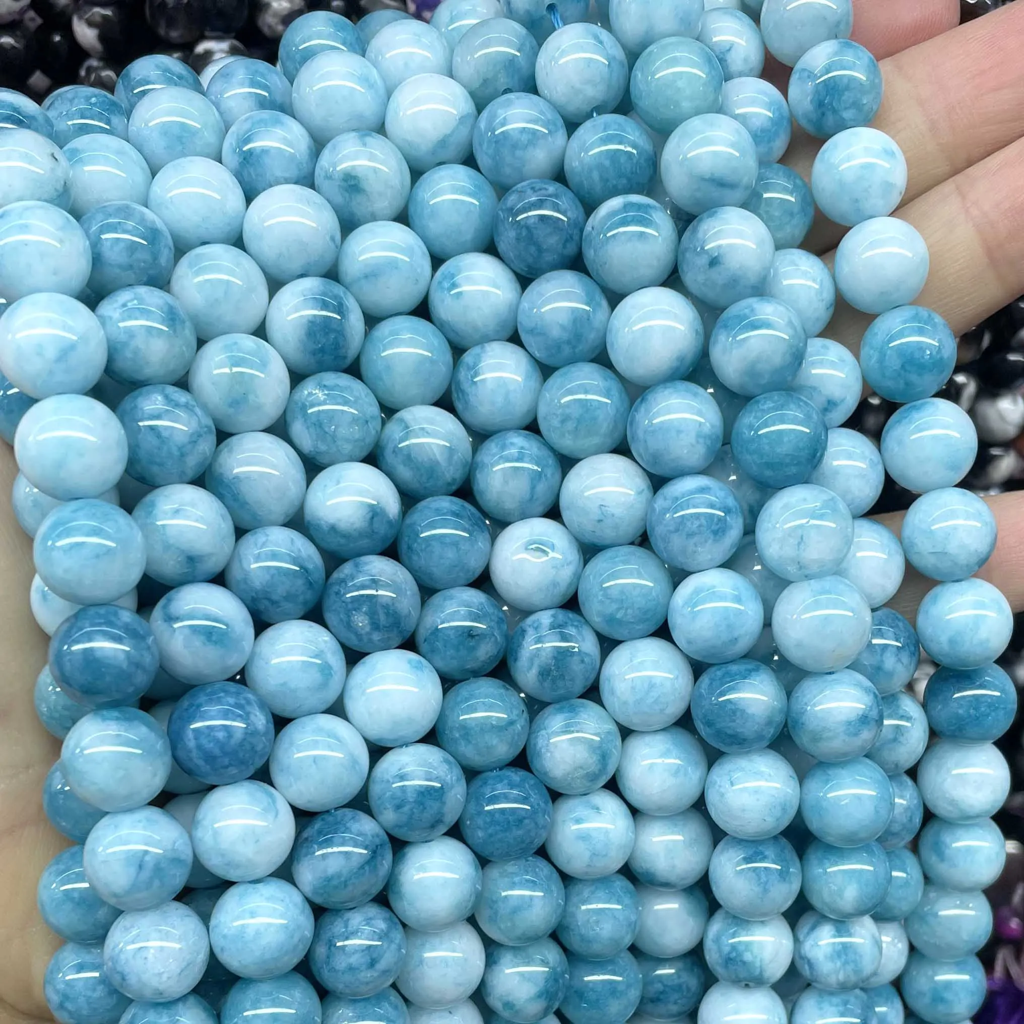 6 8 10 12 MM Natural Stone Larimar Color Chalcedony Round Loose Spacer Beads For Jewelry Making Diy Earrings Bracelet Accessorie