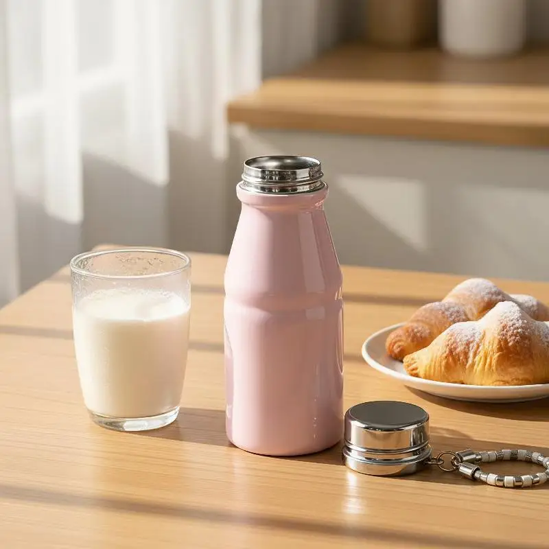 280ML Stainless Steel Milk Coffee Cup Leak Proof With Hanging Chain Macaron Color Insulated Pocket Water Bottle